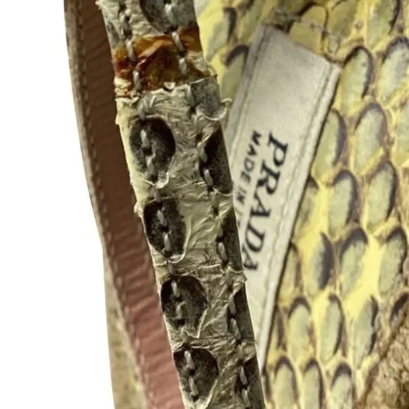 Prada Embellished Snakeskin Accent Sandal Heels in Beige Jute Linen - Picture 10 of 12